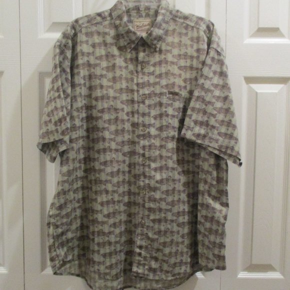 Woolrich Short Sleeve Fish Print Shirt sz XL 100% Cotton Short Sleeve Casual - Picture 4 of 9